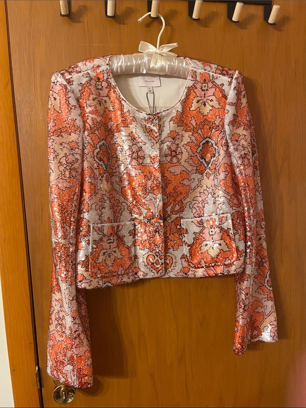 Cinq à Sept Sequin Damask Aspen Jacket in Pink Poppy Multi